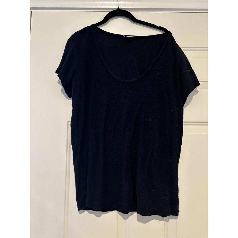 Women's sz‎ 4 black James Perse short sleeve rounded V neck shirt #2021
